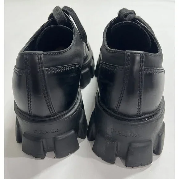 Prada Monolith Brushed Leather Nylon Lace Up Shoes Style  display picture 3